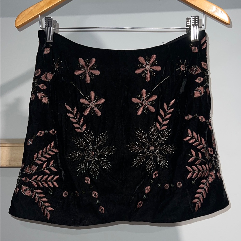 Free people Bright Lights velvet embroidered beaded mini skirt